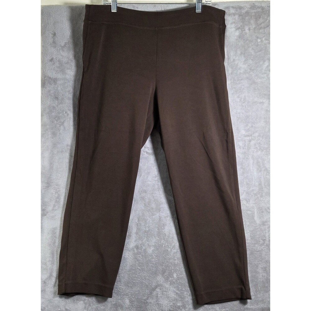 Jones New York Women's 1X Plus Size Brown Straight Leg Pull-On Pants Elastic
